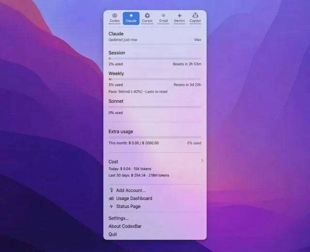 CodexBar : surveiller sa conso Claude Code sur Mac