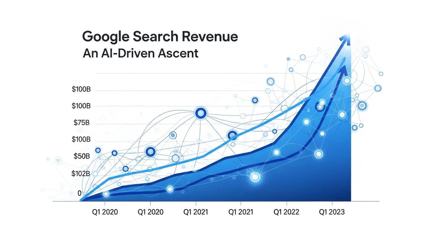 Graphique de croissance des revenus Google Search avec IA en 2025, de +10% à +17% sur l'année