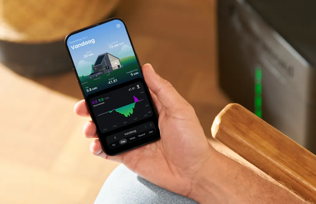 Application HomeWizard Energy avec vue en temps réel de la production solaire, de la consommation et de l’injection réseau